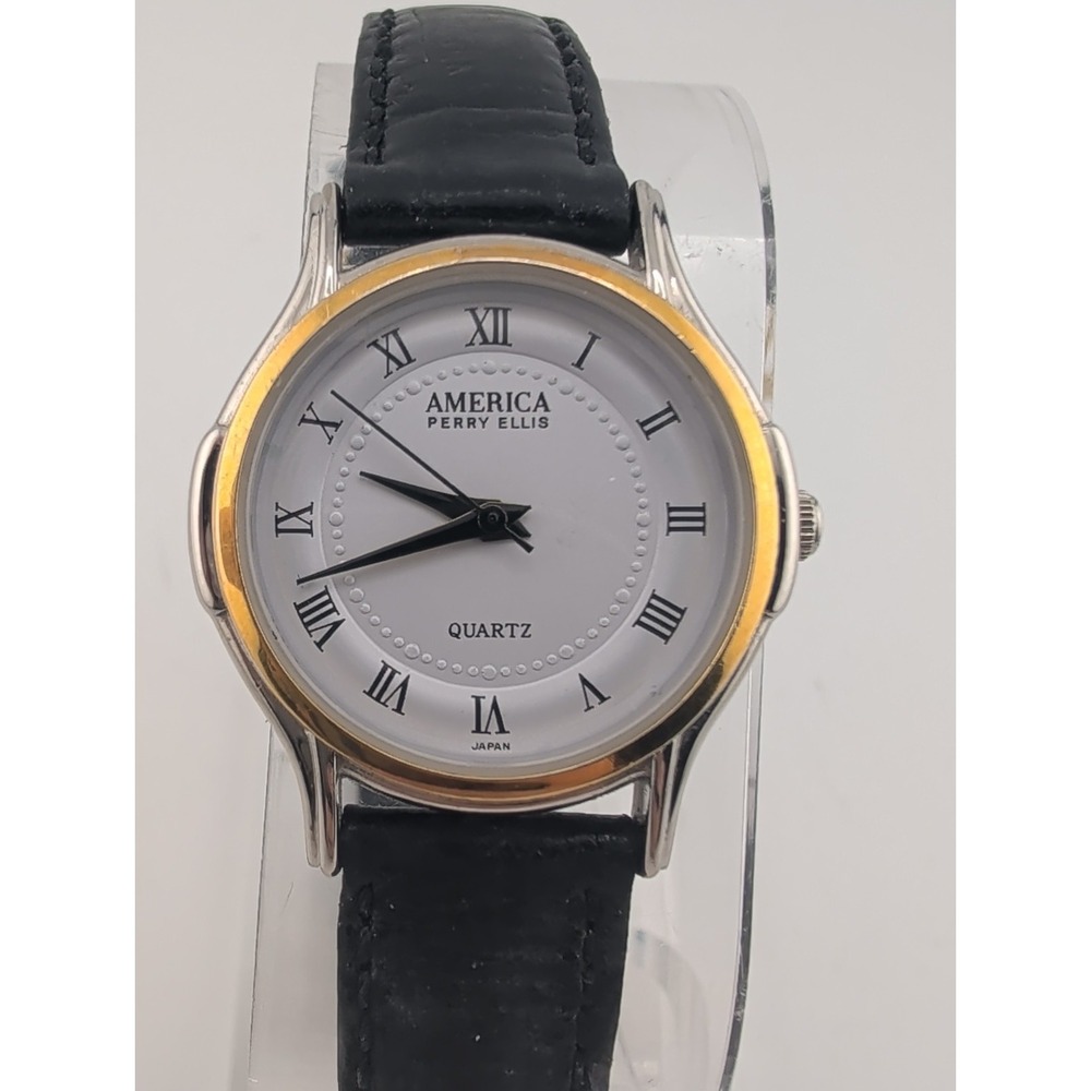 Vintage America Perry Ellis Women's Watch 28mm Case Leather Band- New Battery